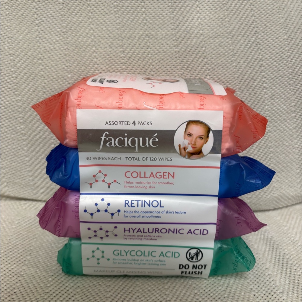 Facique Assorted 4 Pack Makeup Cleansing Wipes 30 Wipes in Each Pack Total 120